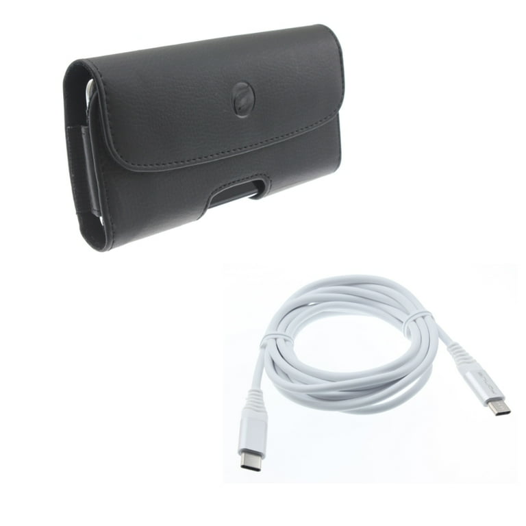 Black PU Leather Case Side Cover w White 6ft Long TPE Type-C to