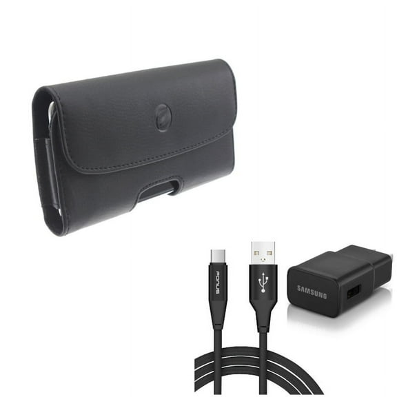 Black PU Leather Case w Home Wall Adaptive Fast Charger 6ft Type-C USB Cable Sync Wire R5Z for Alcatel PulseMix - ASUS ZenFone V Live - Essential Phone (PH-1) - Google Pixel 3 2 - HTC 10