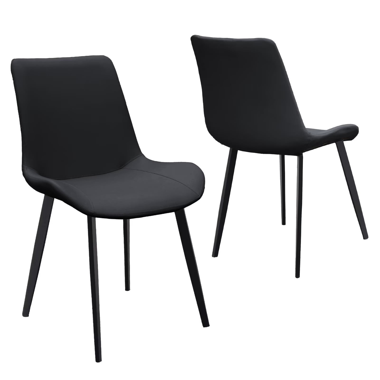 Black PU Leather Dining Chairs Set of 2, Modern Upholstered Kitchen Chairs with Metal Legs, Armless Side Chairs for Dining Room, Restaurant, Living Room & Meeting Room