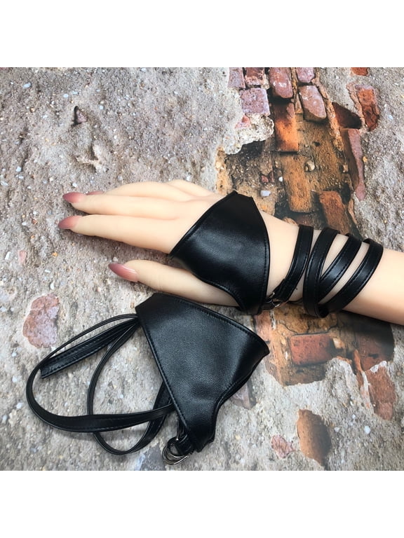 Black PU Leather Fingerless Gloves, Biker Goth Punk Cosplay Gloves, Gothic Punk Accessories for Women
