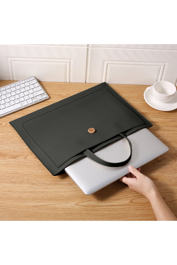 Black PU Leather Laptop Bag for 13-14 in Devices - Waterproof Handheld Document Case with Removable Strap, Durable Pouch for Office, Travel & Secure Document Storage, 1pc