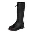 thumbnail image 1 of Black PU Leather Mid-Calf Riding Boots with Lace-Up and Side Zipper for Teenagers, 1 of 6