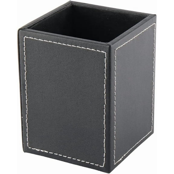 Black PU Leather Pencils Cup Container Square Leather Pens Holder Multifunctional Desktop Stationery Storage Organizer Case Box Office Accessories for Desk Office Supplies for DIY