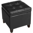 thumbnail image 1 of Black PU Leather Square Storage Ottoman Lift Top Footstool with Wood Legs, 18"x18"x18", 1 of 8