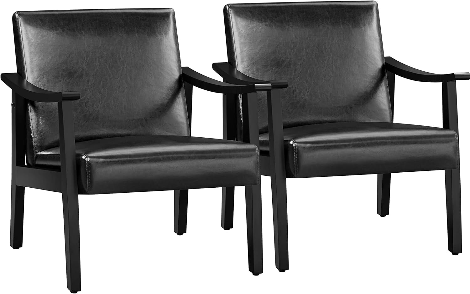 Black PU Leather Upholstered Chairs Set of 2 MidCentury Modern