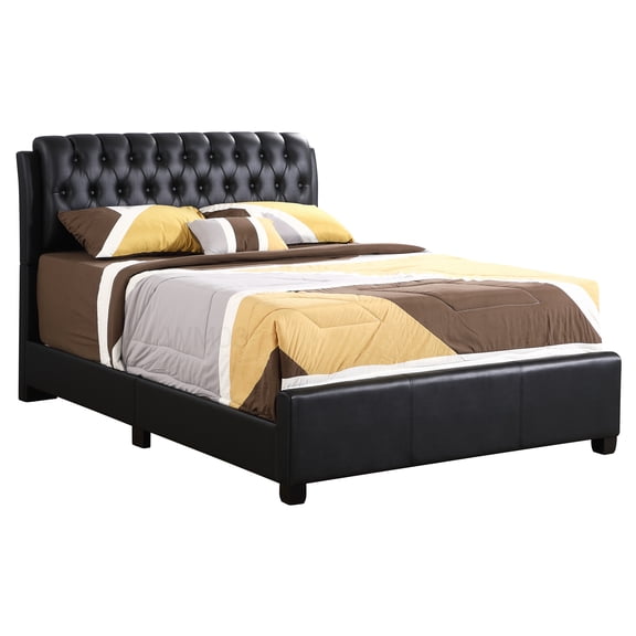 Black PU Leather Upholstered Full Bed Frame, No Box Spring Needed Platform with Metal Legs, Foam Padding, Easy Tool-Free Assembly