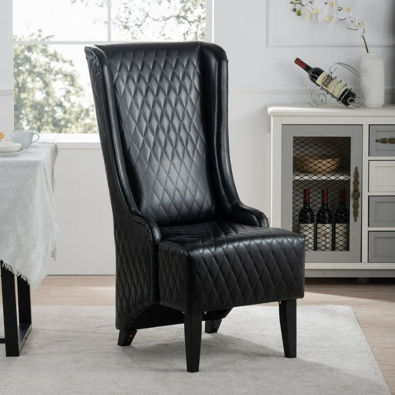 23.03 Wingback Chairs High Backrest Side Chair for Living Room Padded Seat Chair Black PU