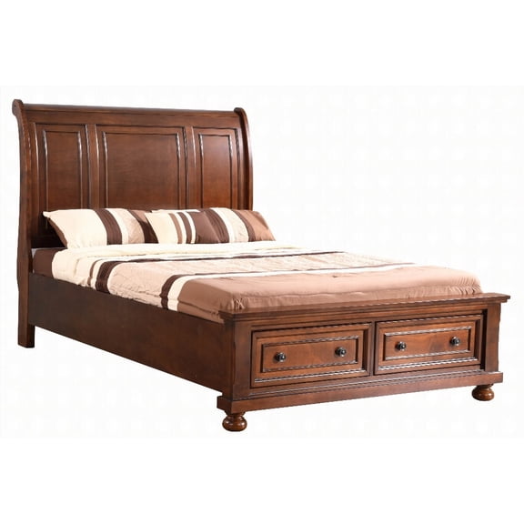 Queen Size solid wood platform bed frame with rich cherry finish for cozy master bedroom
