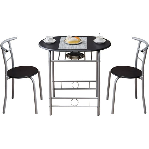 Black PVC Breakfast Table (one Table with Two Chairs) [80x53x76cm]