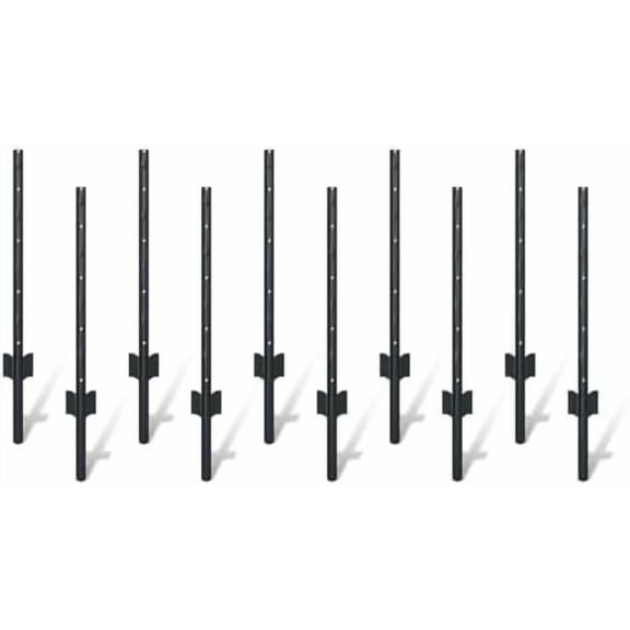 Black PVC Coated Metal Fence Posts for Wire Fence, Pack of 10, No-Dig U Post for Garden, Farm, Yard, and Other Outdoor Settings, Easy Installation (3FT)