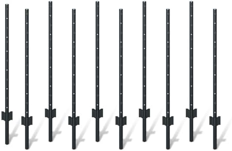 Pvc Wire Post Black PVC Coated Metal Fence Posts for Wire Fence, Pack of 10, No-Dig U ...