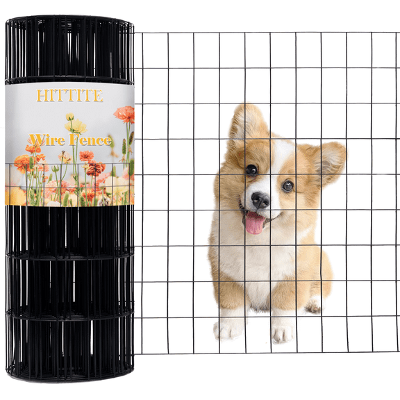 Black PVC Coated Welded Wire Fence, 24in(H) x100ft(L), 2 inch x 3 inch 16GA Garden Border Fence Roll, Vinyl Metal Chicken Wire Fencing Mesh Roll for Yard Vegetable Plant Protection Poultry Netting