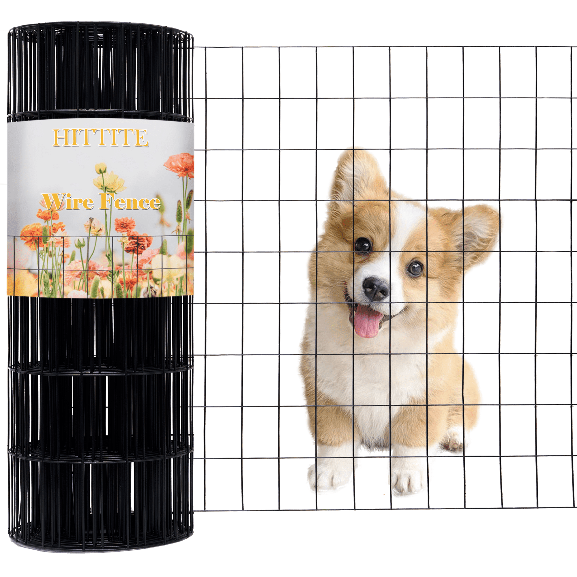 Black PVC Coated Welded Wire Fence, 24in(H) x100ft(L), 2 inch x 3 inch 16GA Garden Border Fence Roll, Vinyl Metal Chicken Wire Fencing Mesh Roll for Yard Vegetable Plant Protection Poultry Netting