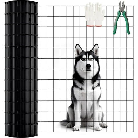 Black PVC Coated Welded Wire Fence 36IN x 50FT, 16 Gauge 2/3 Inch Mesh Heavy-Duty Vinyl Coated Metal Wire Fencing for Garden, Pet, Chicken & Rabbit Protection