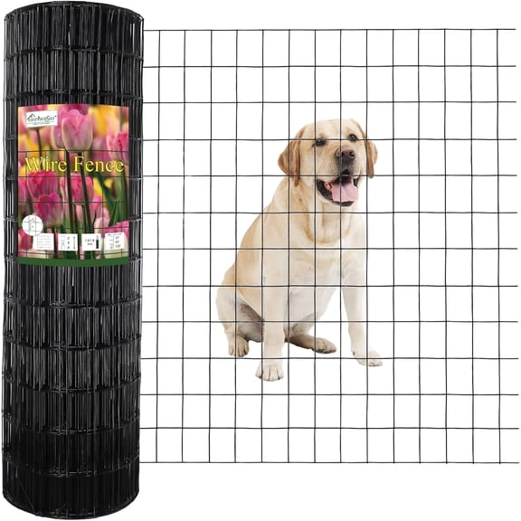 Black PVC Coated Welded Wire Fence Roll, 24 Inch x 50 Foot, 2 Inch x 3 Inch 16GA, Vinyl Coated Metal Mesh for Garden Border, Yard, Plant Protection, and Poultry Netting