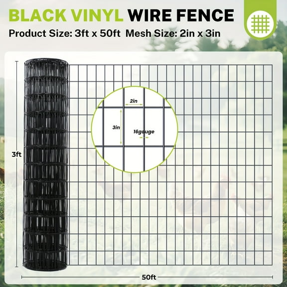 Black PVC Coated Welded Wire Fencing, 16GA Garden Border Fence Roll Vinyl Metal Wire Mesh For Yard Vegetable Protection Dog Pet Chicken Poultry Netting