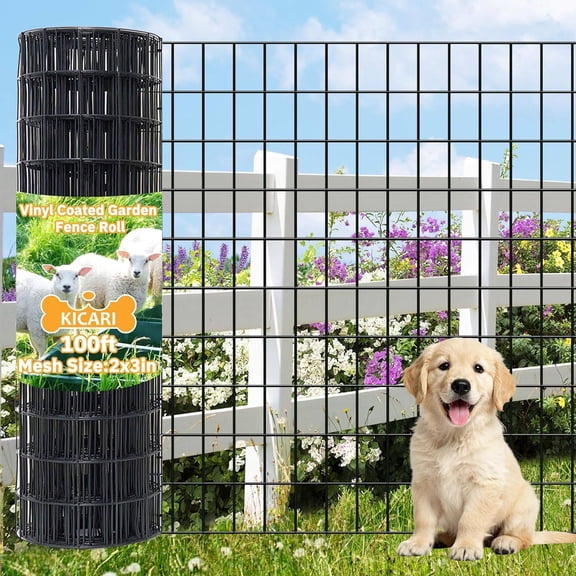 Black PVC-Coated Welded Wire Mesh Roll, 36 in H x 100 ft L, 2 in x 3 in Mesh, 14 GA