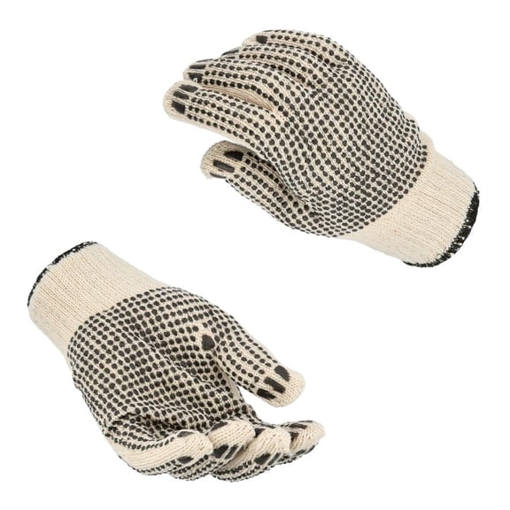 MMBM PVC Dot Knit Gloves Tan Color Men's 10" Size 7 Gauge Double-Sided Reusable & washable for Industrial Work 24 Pairs