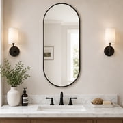 Black PVC Frame Wall Mirror 18x40 Inch, Full Length Mirror for Floor or Wall, Vertical Horizontal Hanging, Modern Long Mirror for Bedroom Bathroom Living Room