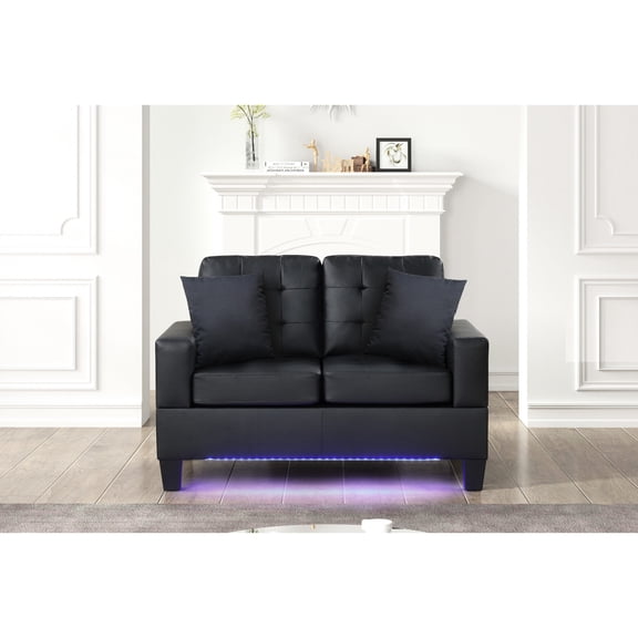 Black PVC Loveseat | LED Lights & Comfortable Seating | Family Gathering