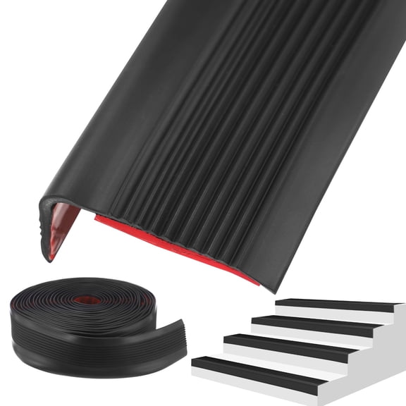 Black PVC Stair Anti-Slip Strip, L Shaped Edge Trim with Self-Adhesive Design, 19.7 ft Corner Protector for Indoor Outdoor Steps, Multi-Surface Flooring