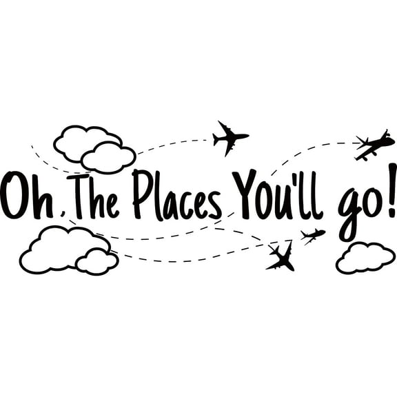 Black PVC Travel Wall Stickers Oh The Places You Will Go Vinyl Wall Decor Inspirational Motivational Quotes Decals