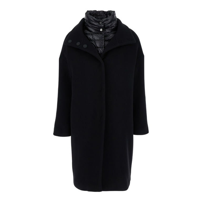 【送料&関税込】Herno Black Padded Single-breasted Coat In M Herno Woman Black Padded Single-Breasted Coat In Mixed Of