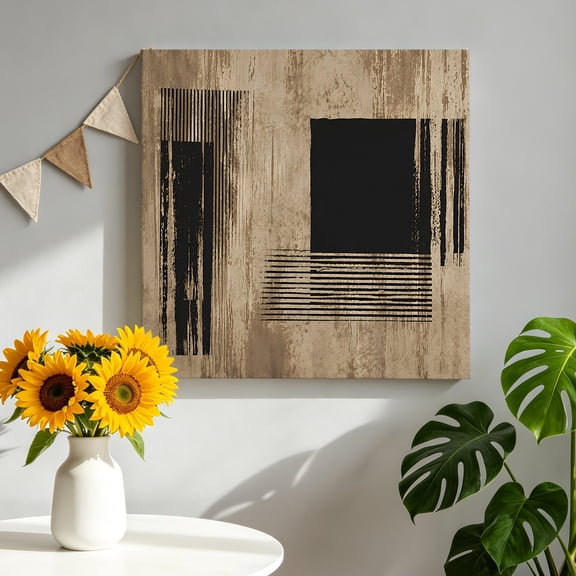 Black Paint Blocks Canvas Wall Art, Industrial Charcoal Tan Distressed Texture Framed Picture Canvas Wall Art Print Decor Artwork Decorations for Living Room Bedroom Ready to Hang 8" x 8"