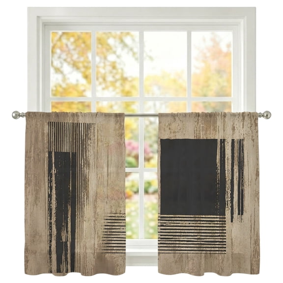 Black Paint Blocks Sheer Curtains 54 Inches Long 2 Panels, Industrial Charcoal Tan Distressed Texture Semi Sheer Rod Pocket Window Curtains Light Filtering Drapes for Living Room Bedroom