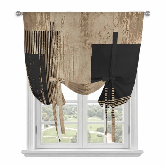 Black Paint Blocks Tie Up Balloon Window Curtain 52W x 63L Inch, Industrial Charcoal Tan Distressed Texture Rod Pocket Adjustable Tie Up Curtains Small Kitchen Sink Curtains for Cafe Bedroom
