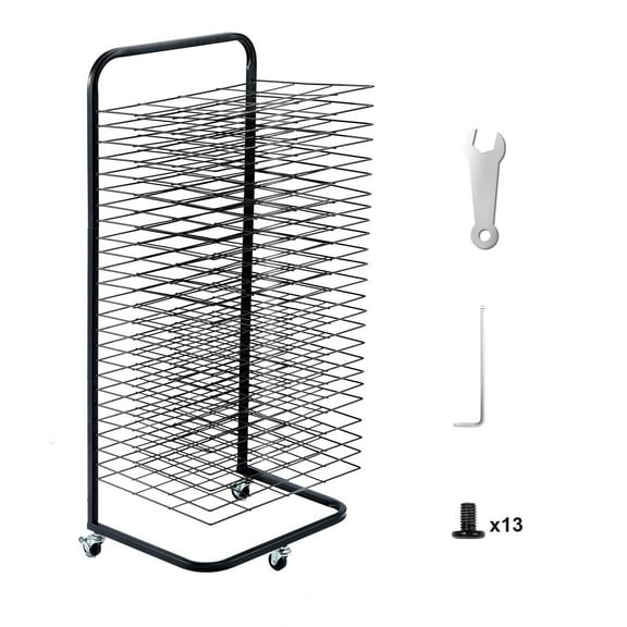 Black Paint Drying Rack 25 Removable Shelves - Mobile Artist Storage Organizer
