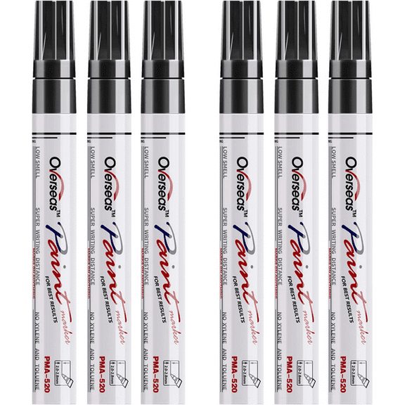 Black Paint Markers Pens - Single color 6 Pack Permanent Oil Based Paint Pen, Medium Tip, Quick Dry and Waterproof Marker for Rock, Wood, Fabric, Plastic, Canvas, Glass, Mugs, Canvas, Glass