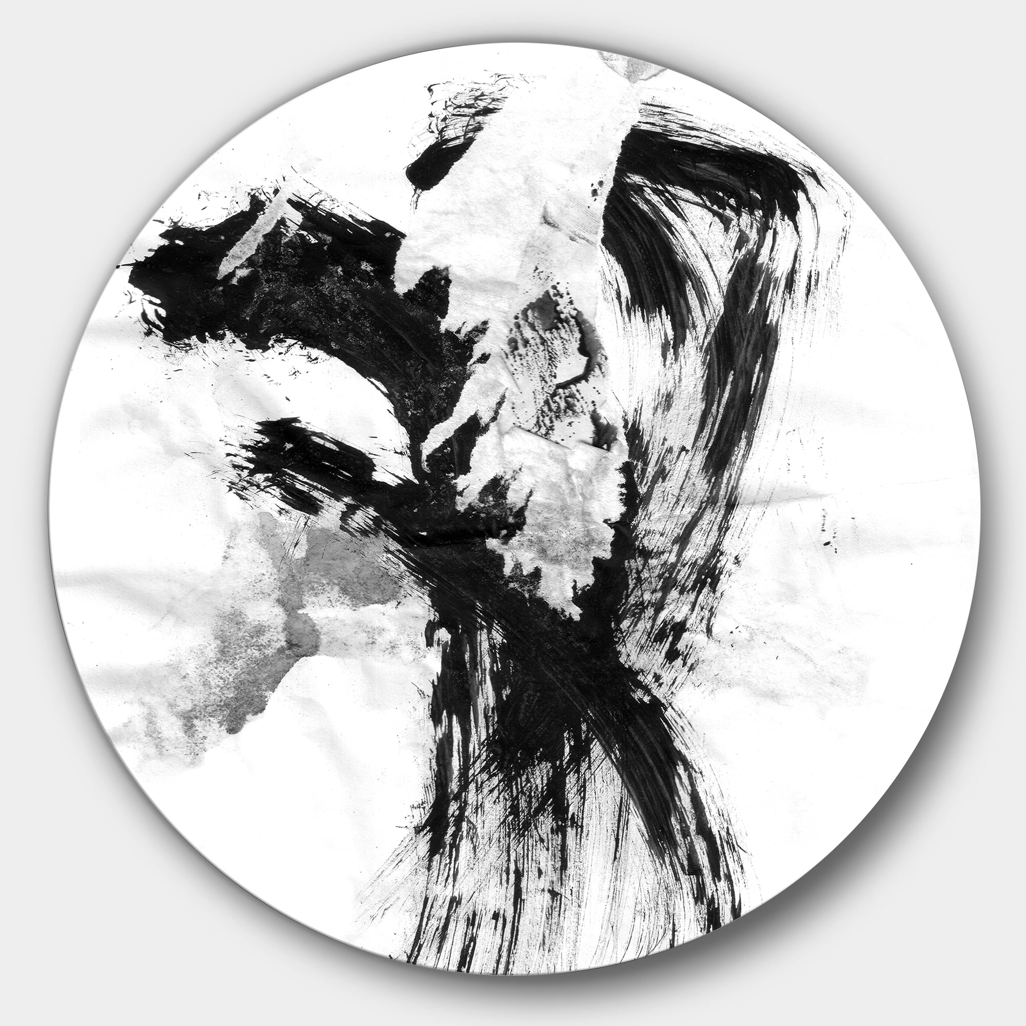 Black Paint Stain Disc 23.00" x 23.00" Painting Art Prints, by Designart