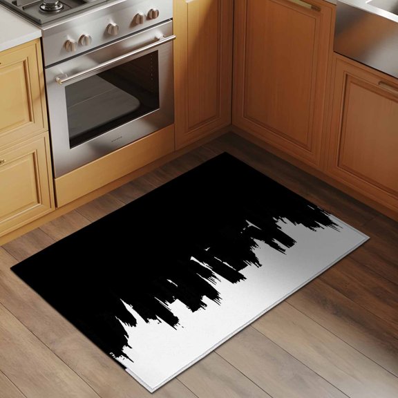 Black Painting 2x3 Rug for Entryway Front Door Kitchen Sink Area, Abstract Art Black Painting Low Pile Washable Non Slip Rectangle Area Rug