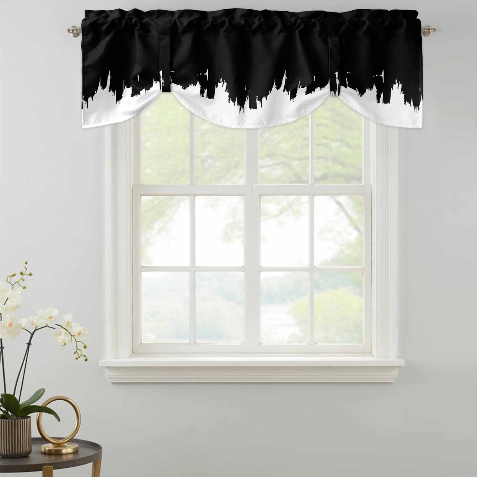 Black Painting Tie Up Valances Curtain, Abstract Art Black Painting ...
