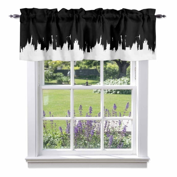 Black Painting Valance Curtain for Windows Abstract Art Black Painting Rod Pocket Curtain Valances Short Window Treatments Panels for Kitchen Bathroom Laundry Room Basement 54 x 18 Inch