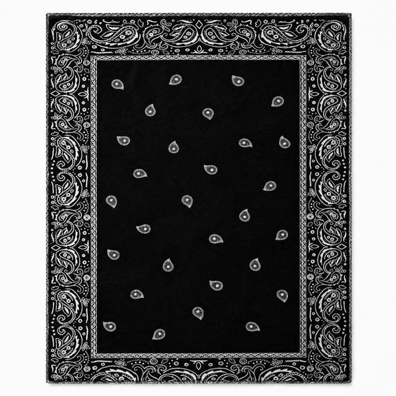 Black Paisley Bandana Fleece Throw Blanket - Soft Warm Cozy for Couch & Living Room, All-Season Gift, 280 GSM