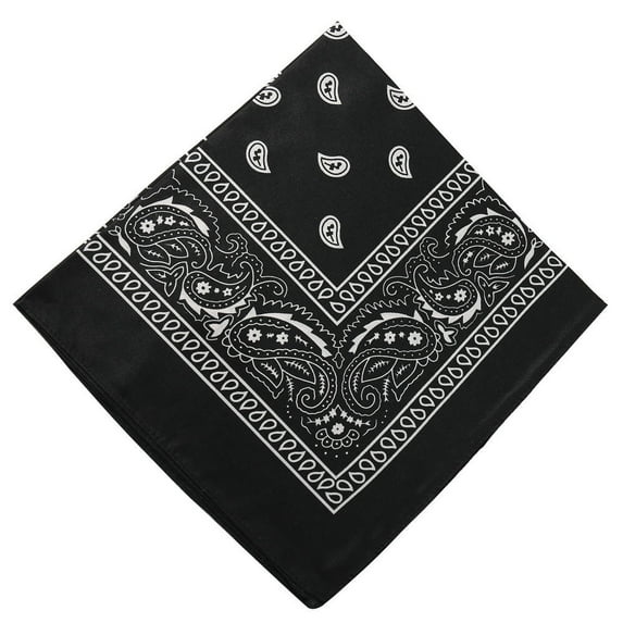 Black Paisley Bandana Head Scarf Double Sided Black Nylon Spandex 21.65 Inches Size For Men Women Outdoor Cowboy Style