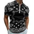 thumbnail image 1 of Black Paisley Bandana Pattern Men Zipper T-shirt Summer Casual Short Sleeve T-shirt Top, 1 of 7
