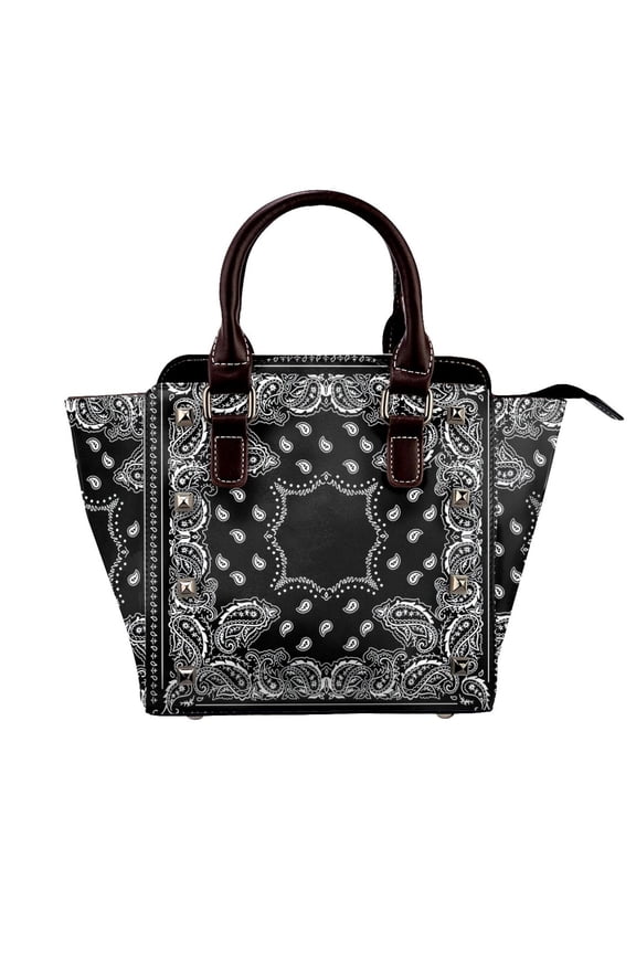 Black Paisley Bandana Pattern Rivet Fashion One-Shoulder Women's Handbag Tote Bag