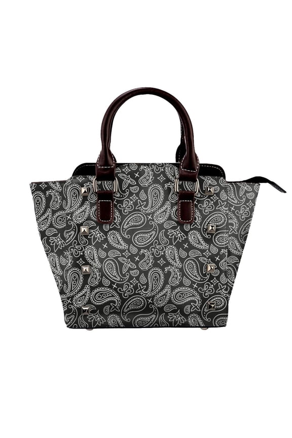 Black Paisley Bandana Pattern Rivet Fashion One-Shoulder Women's Handbag Tote Bag