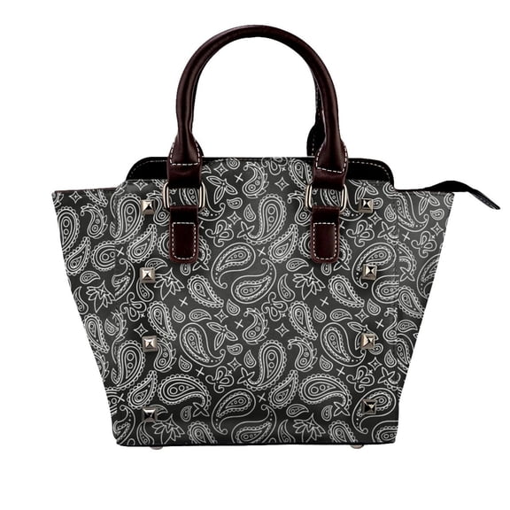 Black Paisley Bandana Pattern Rivet Fashion One-Shoulder Women's Handbag Tote Bag