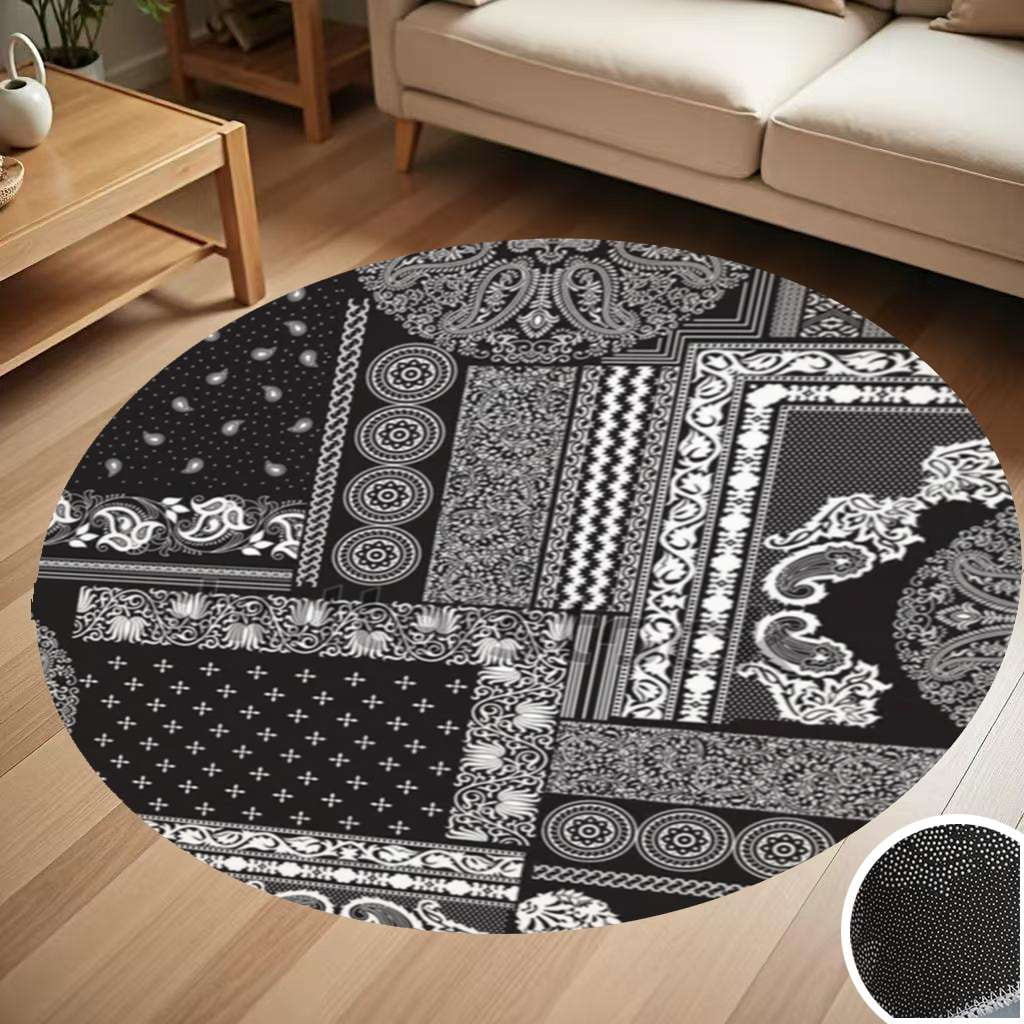 Black Bandana Round Rug main image 1