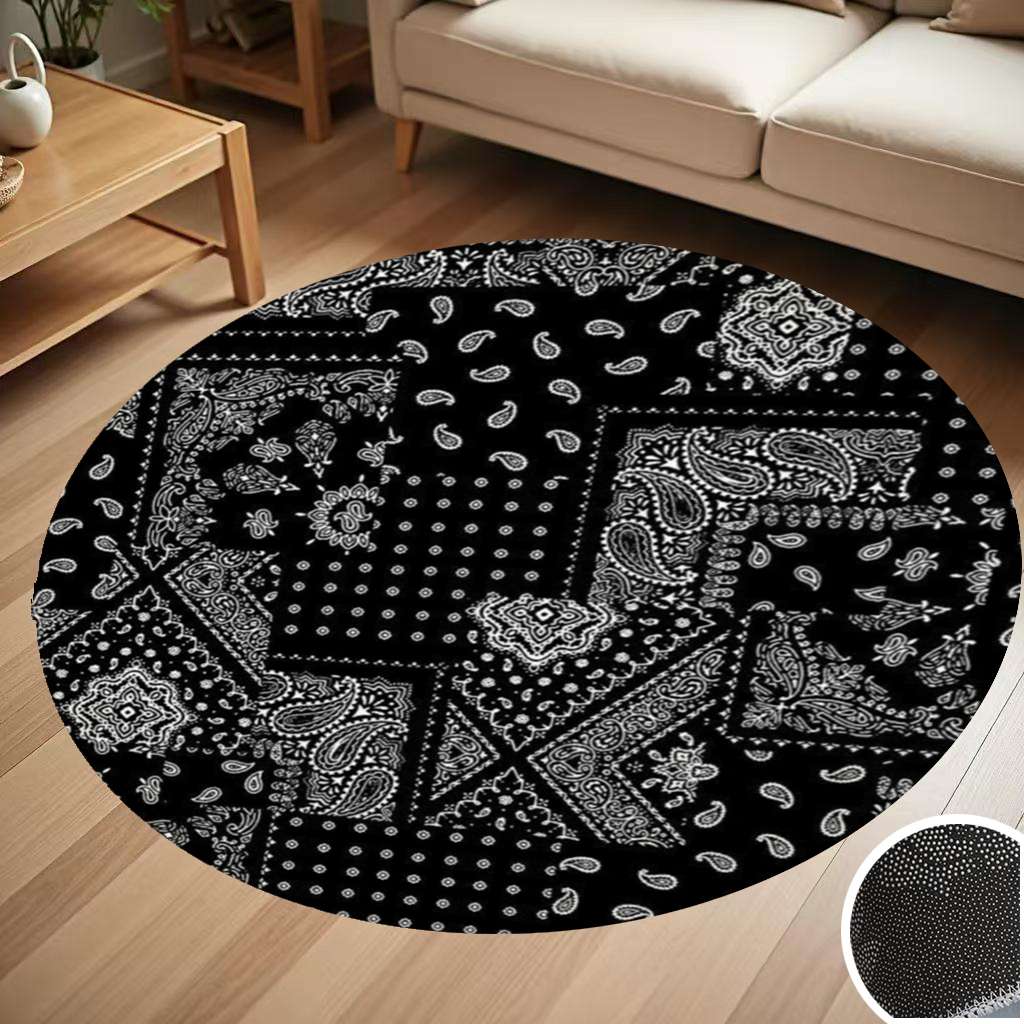 Black Paisley Bandana Print Round Carpet Living Room Bedroom Home ...
