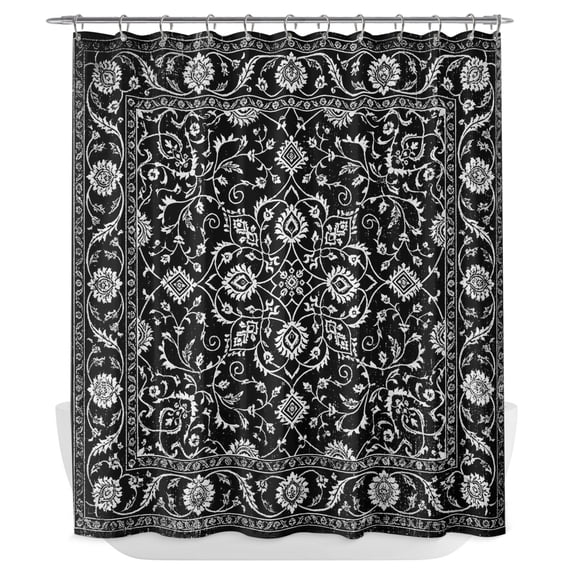 Black Paisley Boho Shower Curtain - Water Repellent Fabric Shower Curtains Washable, Abstract Art Floral Aesthetic Decorative Polyester Cloth Bathroom Curtains Modern Bath Decor 72"x72"