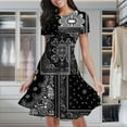 thumbnail image 1 of Black Paisley Floral Bandana Print Women's Classic Swing Skater Dress Casual Work Party Cocktail Dresses, 1 of 6