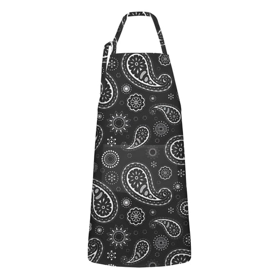 Black Paisley and Floral Pattern Apron-Garden Aprons for Women with Pockets-Cotton Linen Waterproof Kitchen Cooking Gardening Aprons Adjustable for Kitchen,Cooking,BBQ and Salon 33x27 Inch