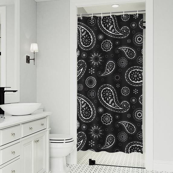 Black Paisley and Floral Pattern Shower Curtain 36"x72" ,Bathroom Decorative Shower Curtains Set with 12 Hooks,Modern Waterproof Washable Shower Curtain