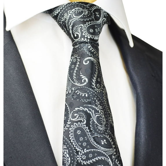 Black Paisley Hand Made Men's Necktie