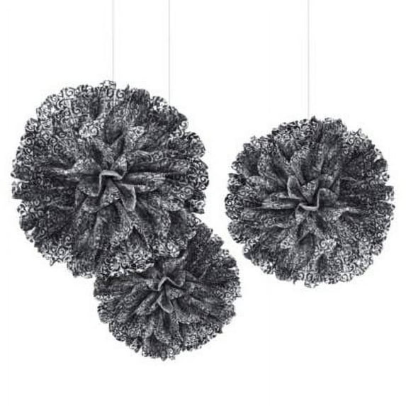 Black Paisley Large Fluffy Pom Pom Hanging Decorations (3ct)